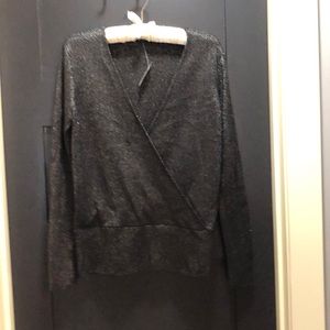 NWT Black Sparkle Ann Taylor Faux Wrap Sweater